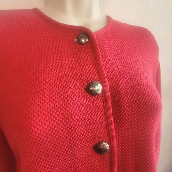 Vintage GEIGER 100% Cotton Red Spring Cardigan Sweater Jacket  Size 34  US XS S - Picture 4 of 9